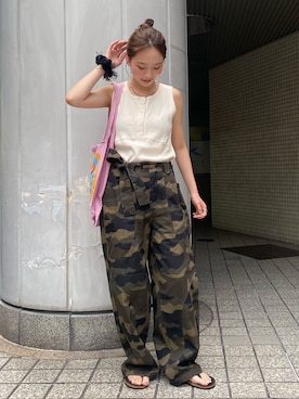 「Ungrid（アングリッド）のアイテム（トートバッグ）」を使った、佐々木悠さん（レディース・159cm）の夏コーディネート