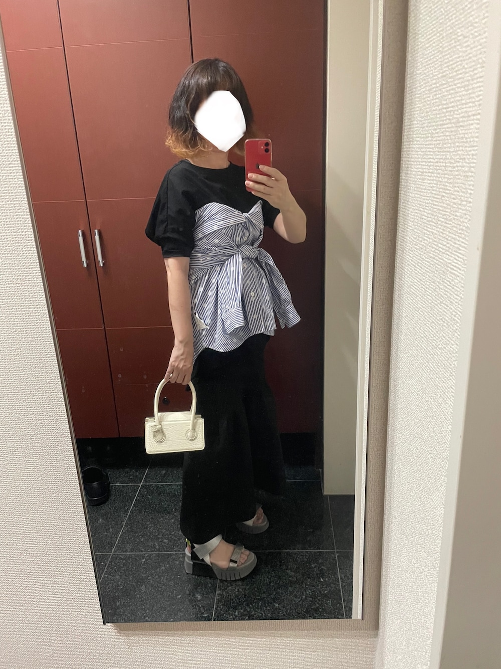 「COMME des GARCONSのアイテム（シャツ/ブラウス、ブルー系）」を使った、ゆきえさん（レディース・153cm）の夏コーディネートの1枚目の写真