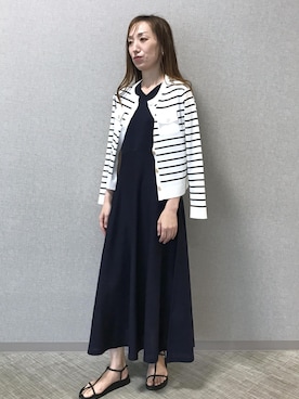 「ROPE'（ロペ）のLEVITA ニットワンピース/接触冷感・イージーケア（ワンピース、ブルー系）」を使った、arakakiiiiさん（レディース・162cm）の春コーディネート