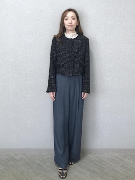 「アイテム（ノーカラージャケット）」を使った、arakakiiiiさん（レディース・162cm・30代）の秋コーディネート