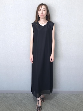 「ROPE'（ロペ）のエスパンディサイドプリーツワンピース/イージーケア（ワンピース、ブラック系）」を使った、arakakiiiiさん（レディース・162cm）の夏コーディネート