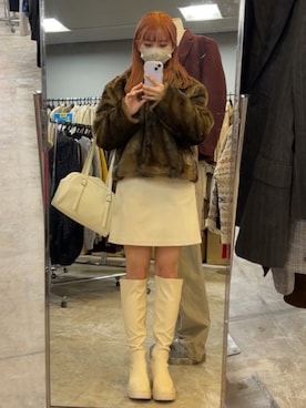「LAKOLE（ラコレ）のアイテム（ブーツ）」を使った、akatamさん（レディース・154cm）の冬コーディネート