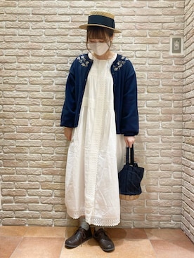 「カンカン帽」｜「アイテム（ジャンパースカート）」を使った、い ま む らさん（レディース・162cm）の春コーディネート