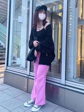 「WOOALONG（ウアロン）のアイテム（帽子）」を使った、Noeru☺︎さん（レディース・158cm）の春コーディネート