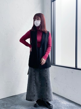 「アイテム（デニムスカート、グレー系）」を使った、Noeru☺︎さん（レディース・158cm）の春コーディネート