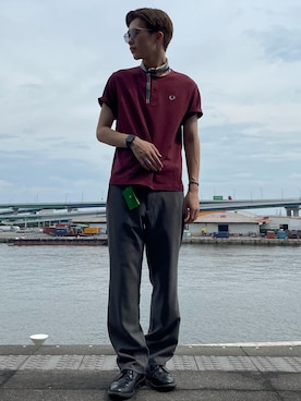 「FRED PERRY（フレッドペリー）のアイテム（Tシャツ/カットソー）」を使った、buchiiii0911さん（メンズ・178cm）の夏コーディネート