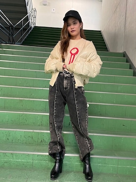 「DIESEL」｜「アイテム（キャップ）」を使った、fumiさん（レディース・160cm）の秋コーディネート