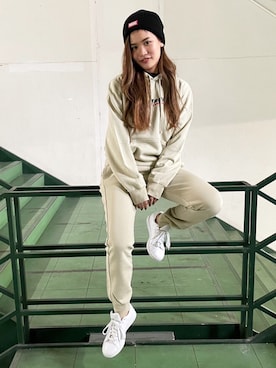 「DIESEL」｜「アイテム（ニットキャップ/ビーニー）」を使った、fumiさん（レディース・160cm）の冬コーディネート
