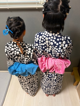 「アイテム（水着/着物・浴衣、ブラック系）」を使った、ichinikasakuさん（キッズ・120cm）の夏コーディネート