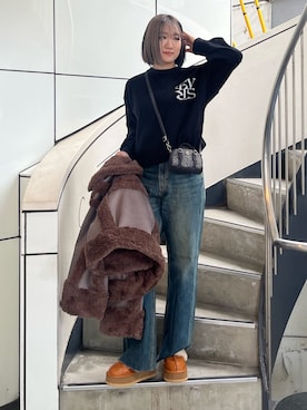 「ムートンブーツ」｜「アイテム（ムートンコート）」を使った、RENAさん（レディース・162cm）の冬コーディネート
