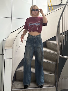 「EVRIS（エヴリス）のスウェードポインテッドスニーカーヒール（パンプス）」を使った、RENAさん（レディース・162cm）の夏コーディネート