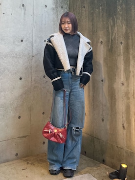 「162cm」｜「アイテム（ムートンコート）」を使った、RENAさん（レディース・162cm）の冬コーディネート
