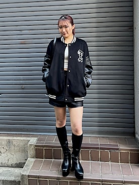 「海外系ファッション」｜「アイテム（スタジャン）」を使った、RENAさん（レディース・162cm）の冬コーディネート