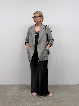 「LOUNGEDRESS（ラウンジドレス）のテーラードジャケット（テーラードジャケット、ブラック系）」を使った、_yoshinosan__さん（レディース・160cm）の夏コーディネート