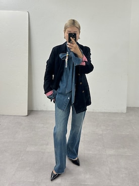 「LOUNGEDRESS（ラウンジドレス）の【20周年限定】 ヴィンテージライクデニムパンツ2nd（デニムパンツ）」を使った、_yoshinosan__さん（レディース・160cm）の秋コーディネート