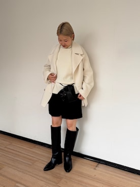 「LOUNGEDRESS（ラウンジドレス）の《大人気コート今年も登場！》ミドルリバーコート（その他アウター、ブルー系）」を使った、_yoshinosan__さん（レディース・160cm）の秋コーディネート