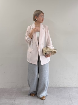 「LOUNGEDRESS（ラウンジドレス）のリネンライクシアージャケット（テーラードジャケット、ピンク系）」を使った、_yoshinosan__さん（レディース・160cm）の春コーディネート
