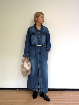 「LOUNGEDRESS（ラウンジドレス）の《低身長/高身長》秋服 デニムマキシワンピース（ワンピース、ブルー系）」を使った、_yoshinosan__さん（レディース・160cm）の秋コーディネート