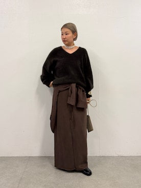 「LOUNGEDRESS（ラウンジドレス）の【JAPAN MADE】＠ld_risaコラボ｜パール2wayネックレスベルト（ネックレス、ホワイト系）」を使った、_yoshinosan__さん（レディース・160cm）の秋コーディネート