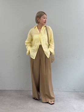 「LOUNGEDRESS（ラウンジドレス）のNEW2タックワイドパンツ（その他パンツ、ベージュ系）」を使った、_yoshinosan__さん（レディース・160cm）の春コーディネート