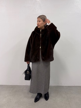 「LOUNGEDRESS（ラウンジドレス）の《WEB限定》フードフェイクファーブルゾン（ブルゾン、ブラウン系）」を使った、_yoshinosan__さん（レディース・160cm）の秋コーディネート
