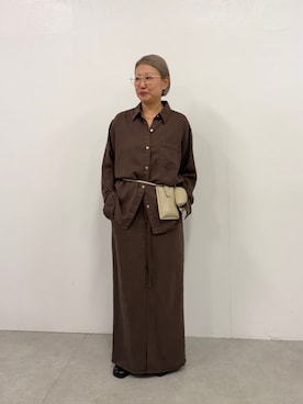 「LOUNGEDRESS（ラウンジドレス）の《セットアップ可》リヨセルヴィンテージライクシャツ　秋服（シャツ/ブラウス、ブラウン系）」を使った、_yoshinosan__さん（レディース・160cm）の秋コーディネート