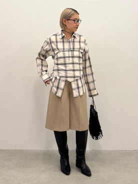 「LOUNGEDRESS（ラウンジドレス）のスカーフ付きシャツ（シャツ/ブラウス、ホワイト系）」を使った、_yoshinosan__さん（レディース・160cm）の秋コーディネート