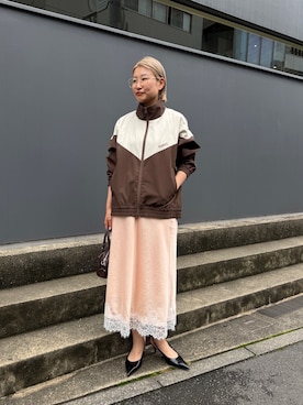 「LOUNGEDRESS（ラウンジドレス）のバイカラーブルゾン（ブルゾン、ブラウン系）」を使った、_yoshinosan__さん（レディース・160cm）の夏コーディネート