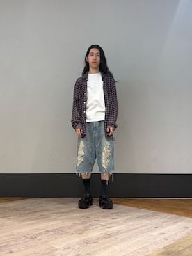 「デニムショートパンツ」｜NABEさん（メンズ・169cm）の夏コーディネート