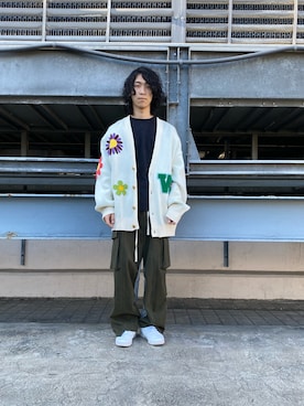 「DANKE SCHON（ダンケシェーン）のDankeSchon/ダンケシェーン/リメイクカーゴパンツ（カーゴパンツ）」を使った、NABEさん（メンズ・169cm）の冬コーディネート
