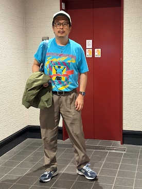 「古着のアイテム（キャップ、ホワイト系）」を使った、susumubb1さん（メンズ・172cm）の夏コーディネート