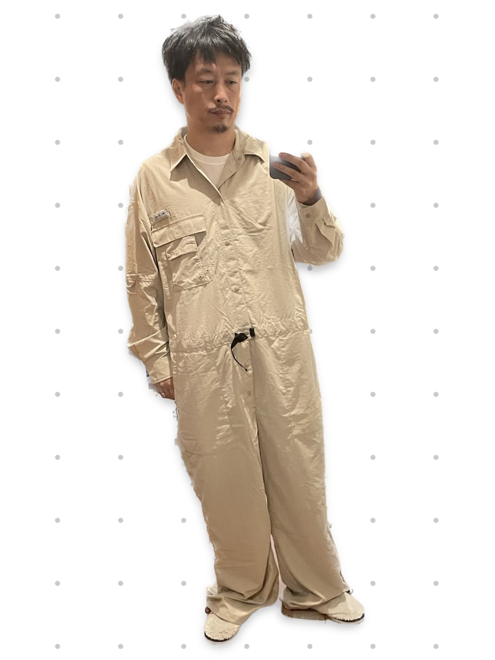 「おっさん、秋服準備はじめました」｜「ColumbiaのColumbia PFG / Despair Bay(TM) Suit（つなぎ/オールインワン、ベージュ系）」を使った、susumubb1さん（メンズ・172cm）の秋コーディネートの1枚目の写真