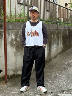 「adidas（アディダス）のアイテム（キャップ、ホワイト系）」を使った、susumubb1さん（メンズ・172cm）の夏コーディネート