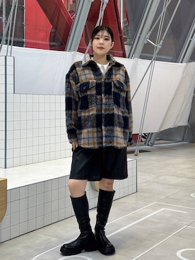 「RAGEBLUE（レイジブルー）のシャギーチェックBIG CPOジャケット（ブルゾン）」を使った、mayukaさん（レディース・162cm・20代）の秋コーディネート
