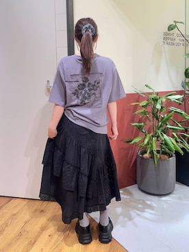「RAGEBLUE（レイジブルー）のボリュームソールアソートデザインシューズ（スリッポン、ブラック系）」を使った、mayukaさん（レディース・162cm）の夏コーディネート