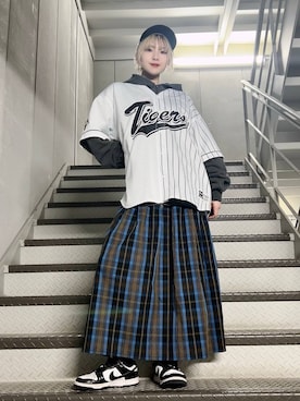 「RAGEBLUE（レイジブルー）のアイテム（キャップ）」を使った、mayukaさん（レディース・162cm）の春コーディネート