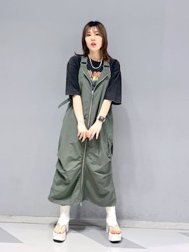 「RAGEBLUE（レイジブルー）のアイテム（ジャンパースカート）」を使った、mayukaさん（レディース・162cm）の夏コーディネート