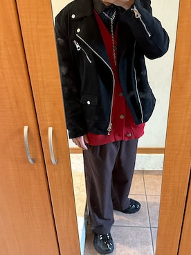 「adrer」｜「アイテム（ライダースジャケット）」を使った、Eneさん（メンズ・163cm）の冬コーディネート
