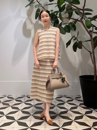 クロッシュボーダー フロンタブルトップス　ネイビー クロッシュボーダー フロンタブルトップス | maison