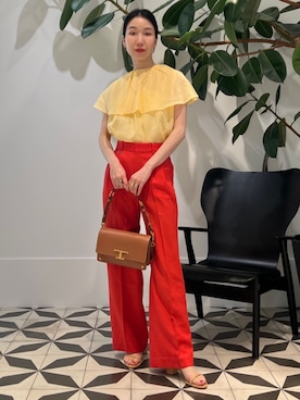 「アイテム（パンツ、レッド系）」を使った、Nito_TOMORROWLANDさん（レディース・158cm）の春コーディネート