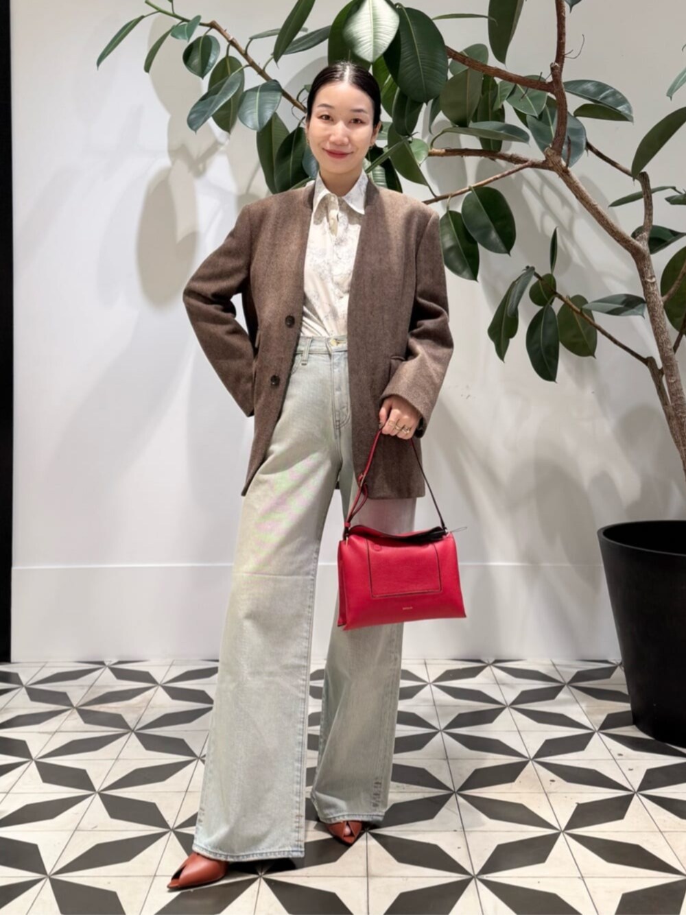 プリスティン　ノーカラージャケット グレー系 ヘリンボーン プリスティン ノーカラージャケット グレー系 ヘリンボーン