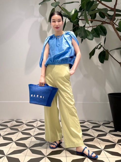 セール】コットンレーヨンリネンストレッチ ストレートパンツ