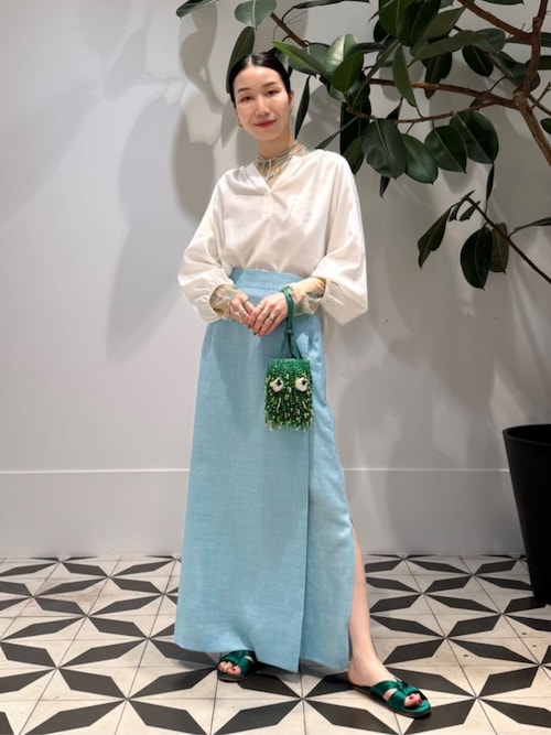 美品 トゥモローランド マカフィー 2,5万 2024SS 製品染マキシスカート セール】アフリカンプリント ギャザーマキシスカート（スカート
