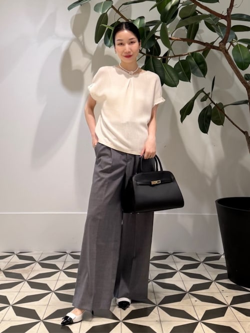 セール】ポリエステルレーヨンカラミ タックスリーブブラウス