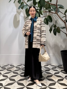 「アイテム（ノーカラーコート、ベージュ系）」を使った、Nito_TOMORROWLANDさん（レディース・158cm）の秋コーディネート