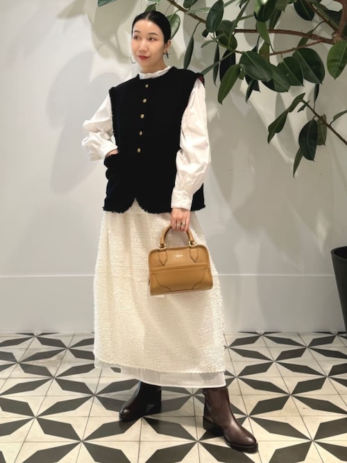【トゥモローランド】ホワイトコンビネーション スタンドネックブラウス　美品 ホワイトコンビネーション スタンドネックブラウス
