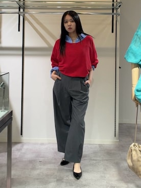 「RIVE DROITE（リヴドロワ）の【A・MONN】cropped KNIT（ニット/セーター、レッド系）」を使った、rinkaさん（レディース・162cm）の夏コーディネート