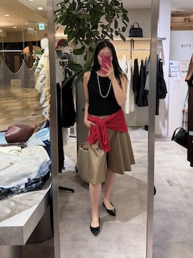 「RIVE DROITE（リヴドロワ）の【A・MONN】【セット対応可】tank KNIT（タンクトップ、ブラック系）」を使った、rinkaさん（レディース・162cm）の夏コーディネート