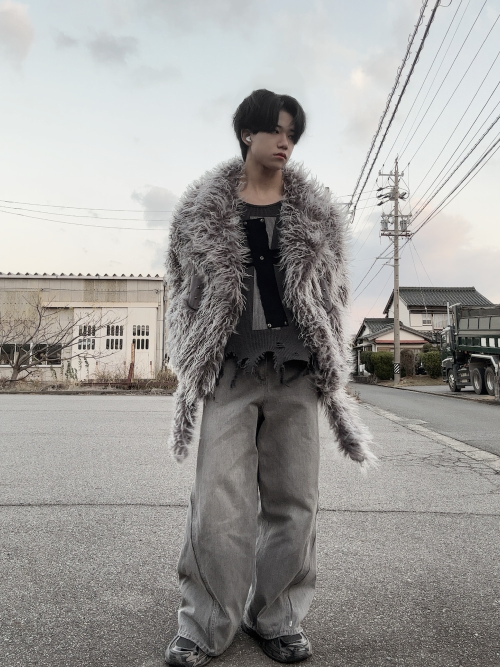GRANCY Fur Boa Riders Jacket グレー L ファーボア GRANCY】Fur Boa Riders Jacket / ファーボアライダースジャケットを