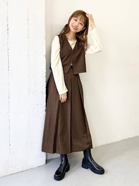 「KBF（ケイビーエフ）のベストセパレートワンピース（ワンピース）」を使った、anzuさん（レディース・158cm）の秋コーディネート